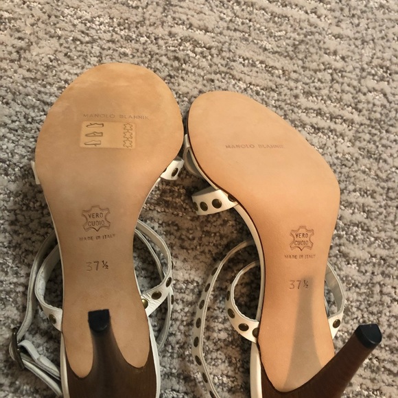 Manolo Blahnik Leather Studded White Heels - Picture 3 of 3